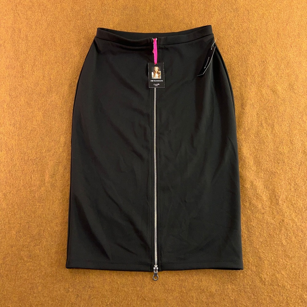 I Heart Ronson Womens Medium Black Zip Front Pencil Midi Skirt NWT
